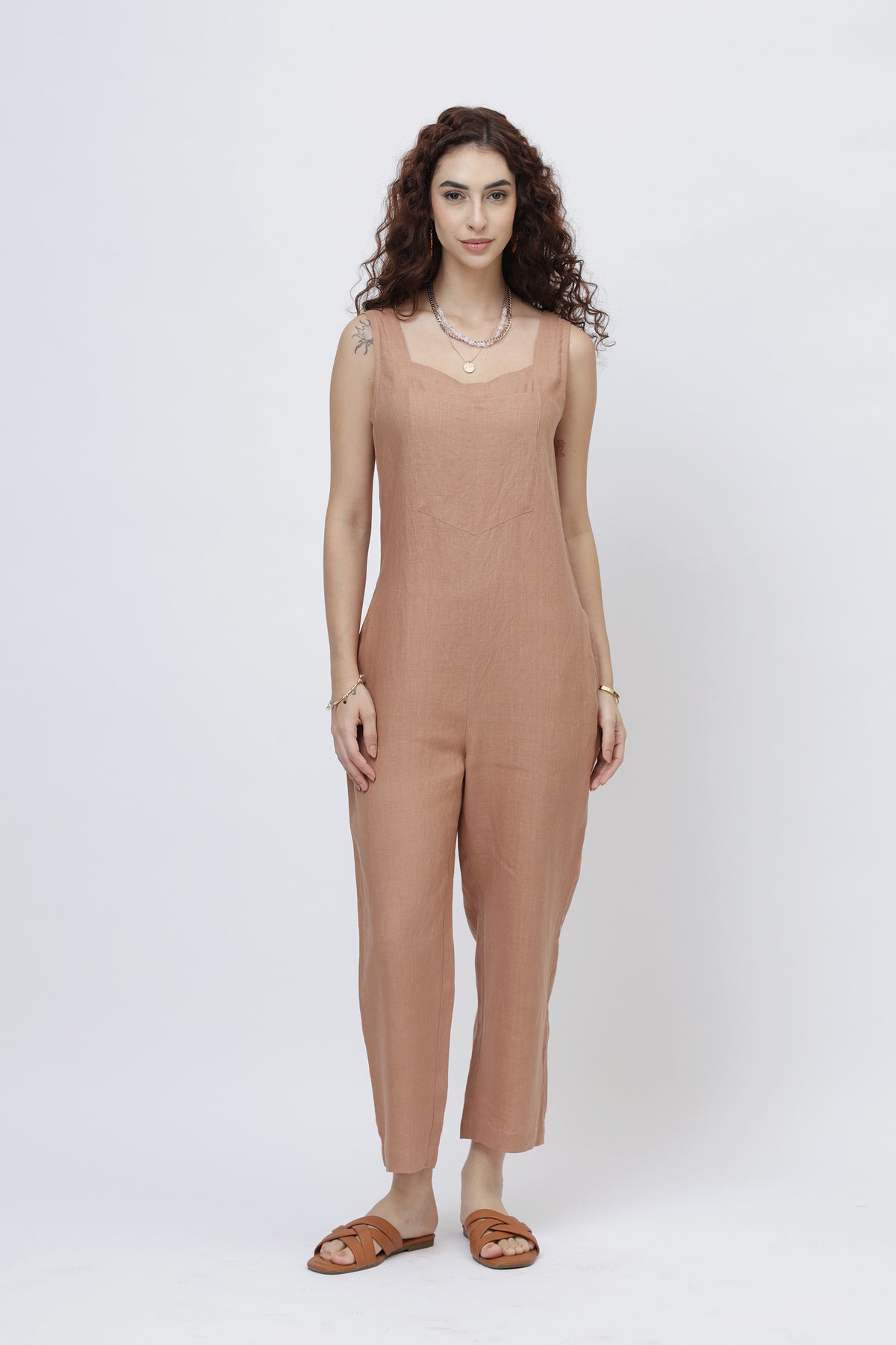 Women in Minimalist Linen One-Piece