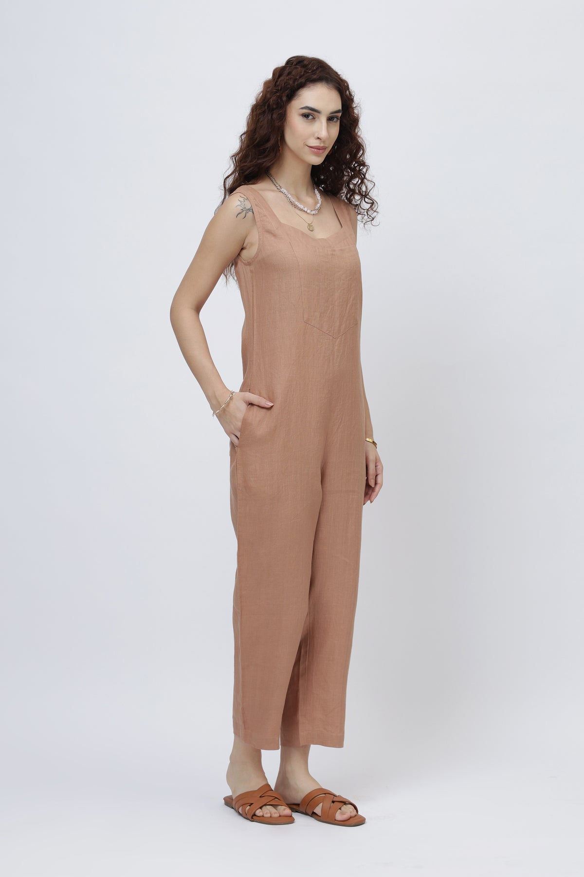 Young Lady in Tailored Linen Overall