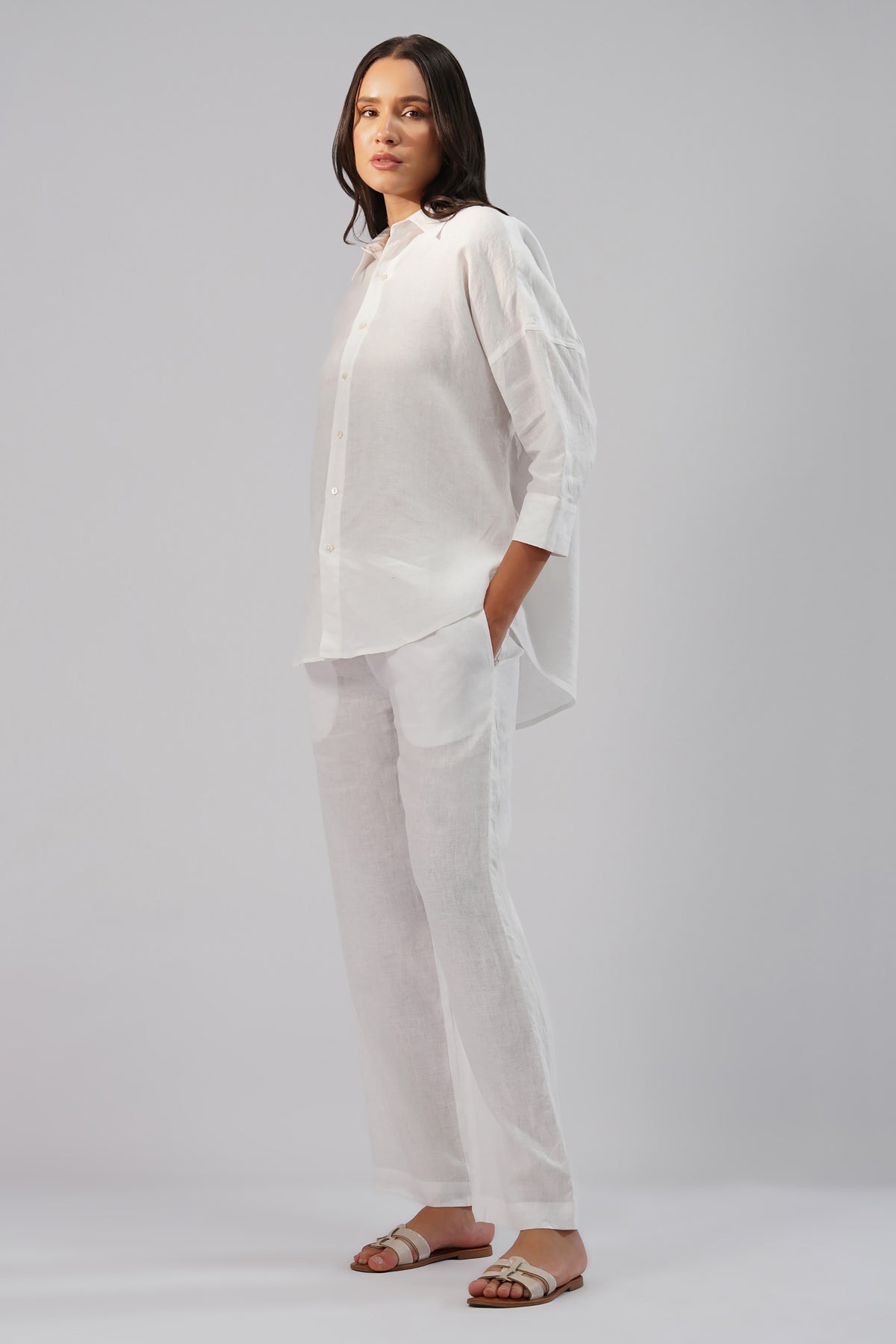 White linen shirt for women relaxed oversized fit