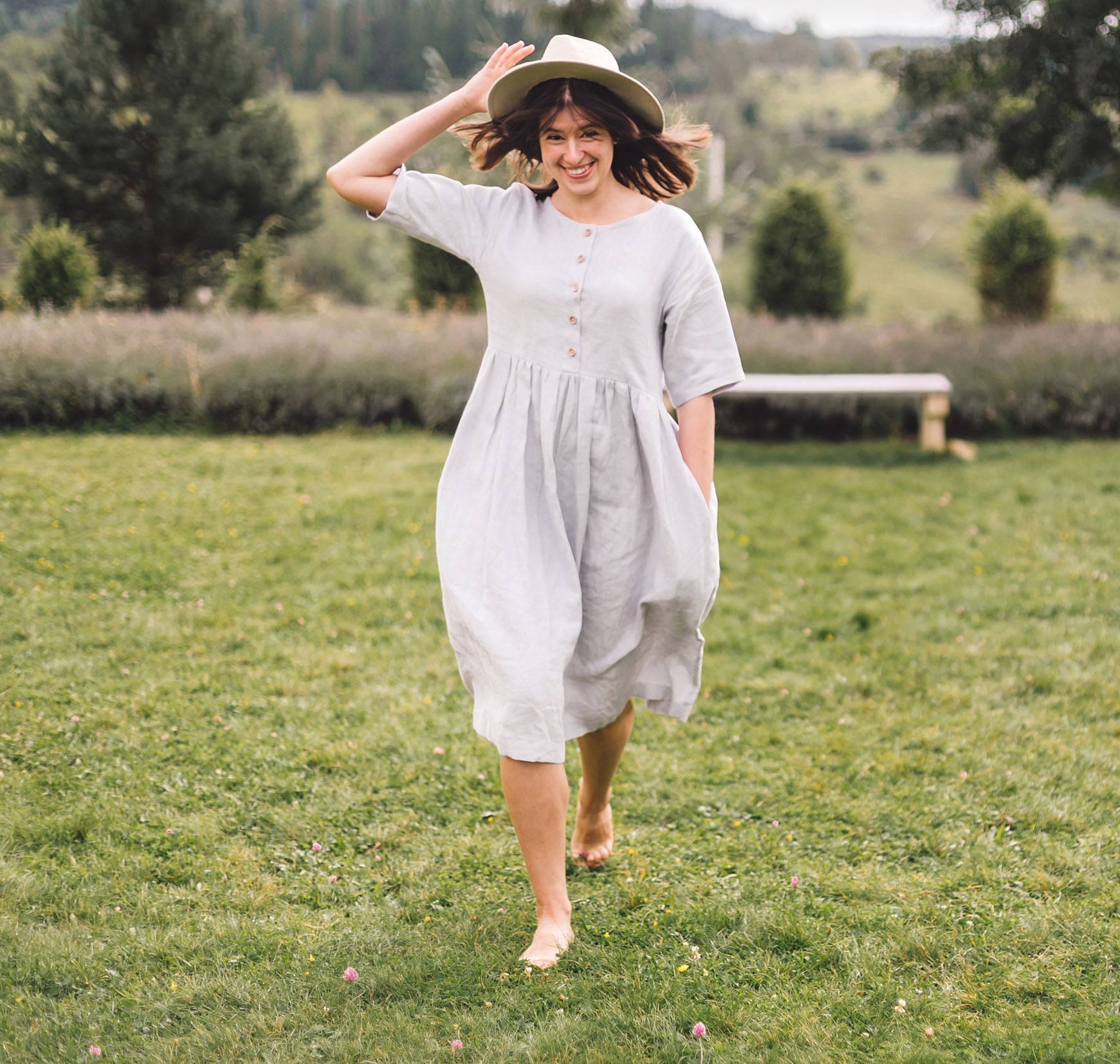 young women in European linen dress