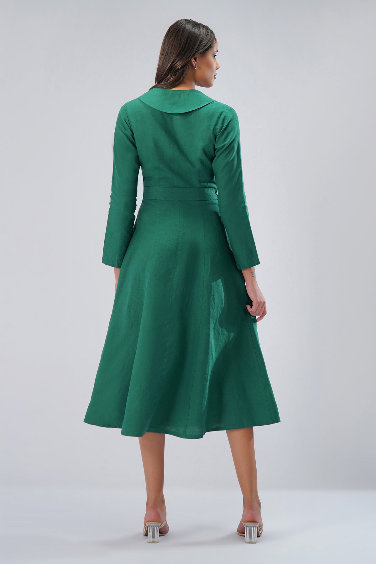 Wrap Linen Midi Dress with Collar & Tie Waist - Cross-Over Waist • Tailored Collar • European Linen