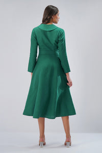 Wrap Linen Midi Dress with Collar & Tie Waist - Cross-Over Waist • Tailored Collar • European Linen