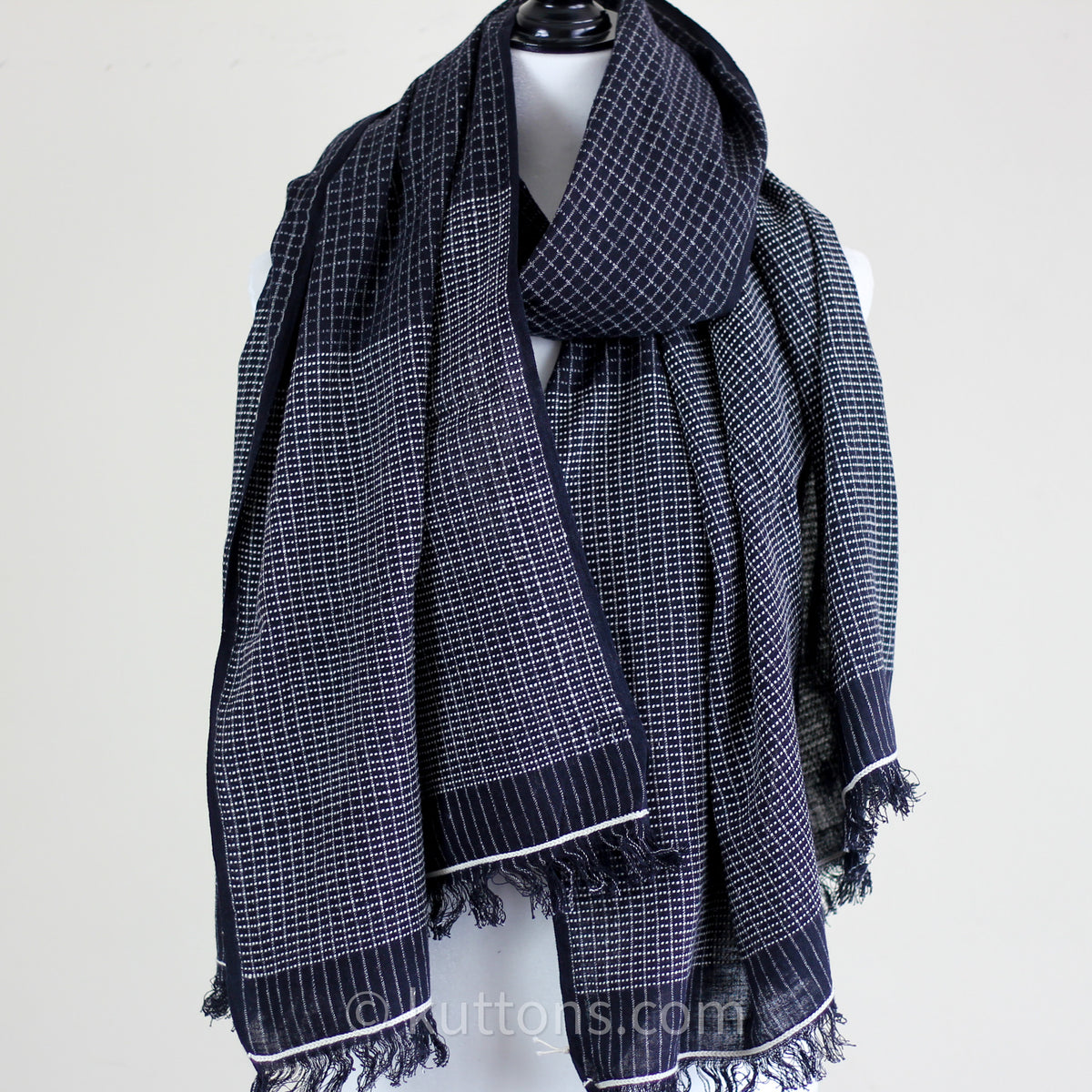 Handspun & Handwoven Cotton Scarf with Frayed Edges - Azo-Free Dyes - Black Stole