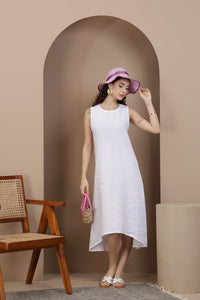 beautiful women european linen white dress