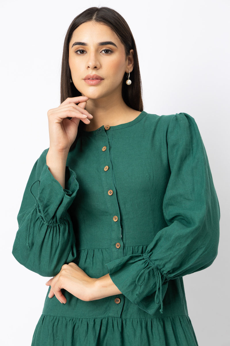 Green Linen Tiered Maxi Dress - Pure European Linen