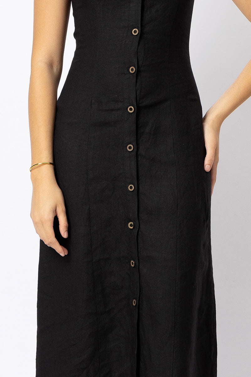 Close-up of medium-weight black pure European linen fabric texture