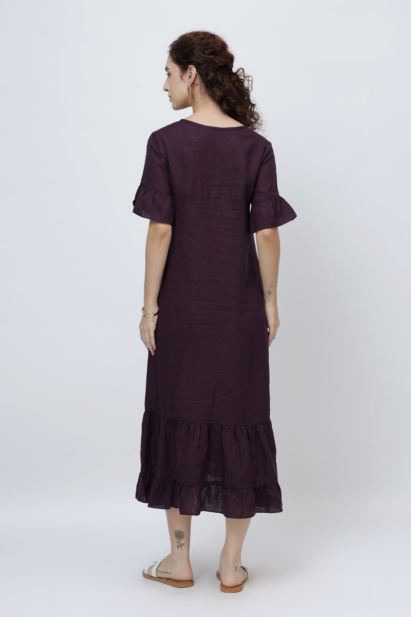 Ruffle Hem Linen Midi Dress | European Linen | Kuttons Ruffle Hem Linen Midi Dress | European Linen | Kuttons