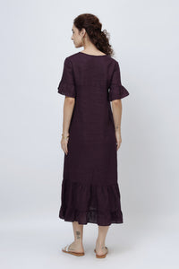 european linen ruffle hem midi dress