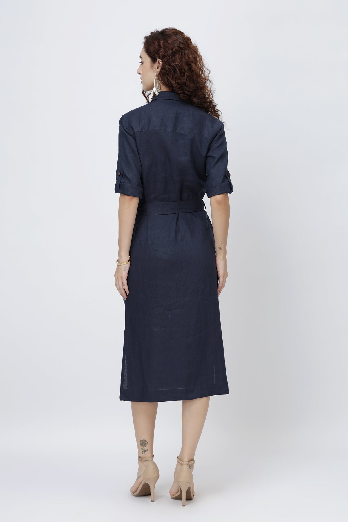 women wearing linen dress back view