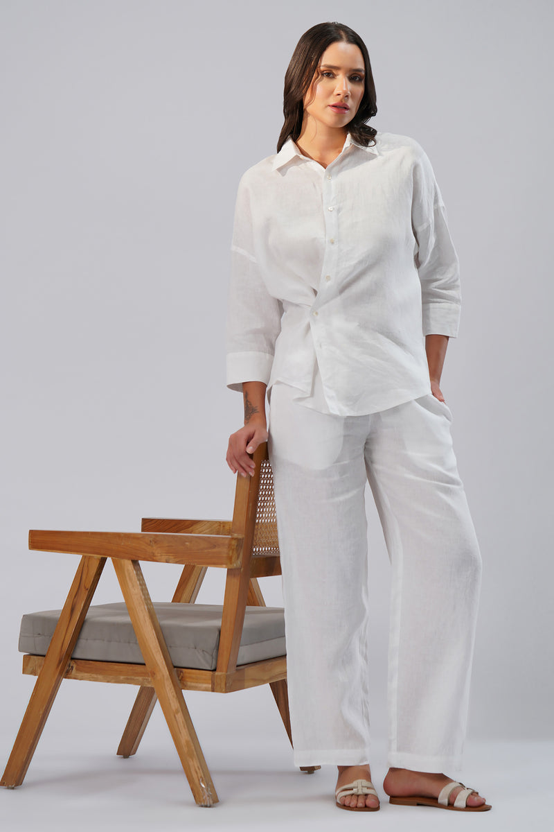 Linen shirt with wrap styling side button detail