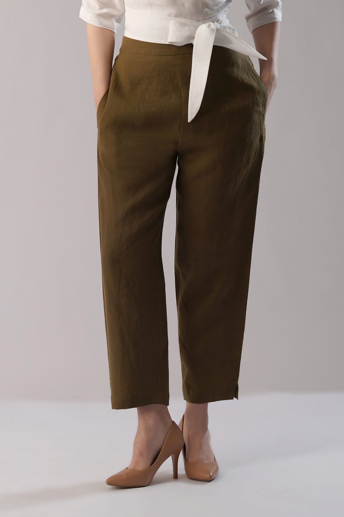 Linen tapered pants relaxed fit women