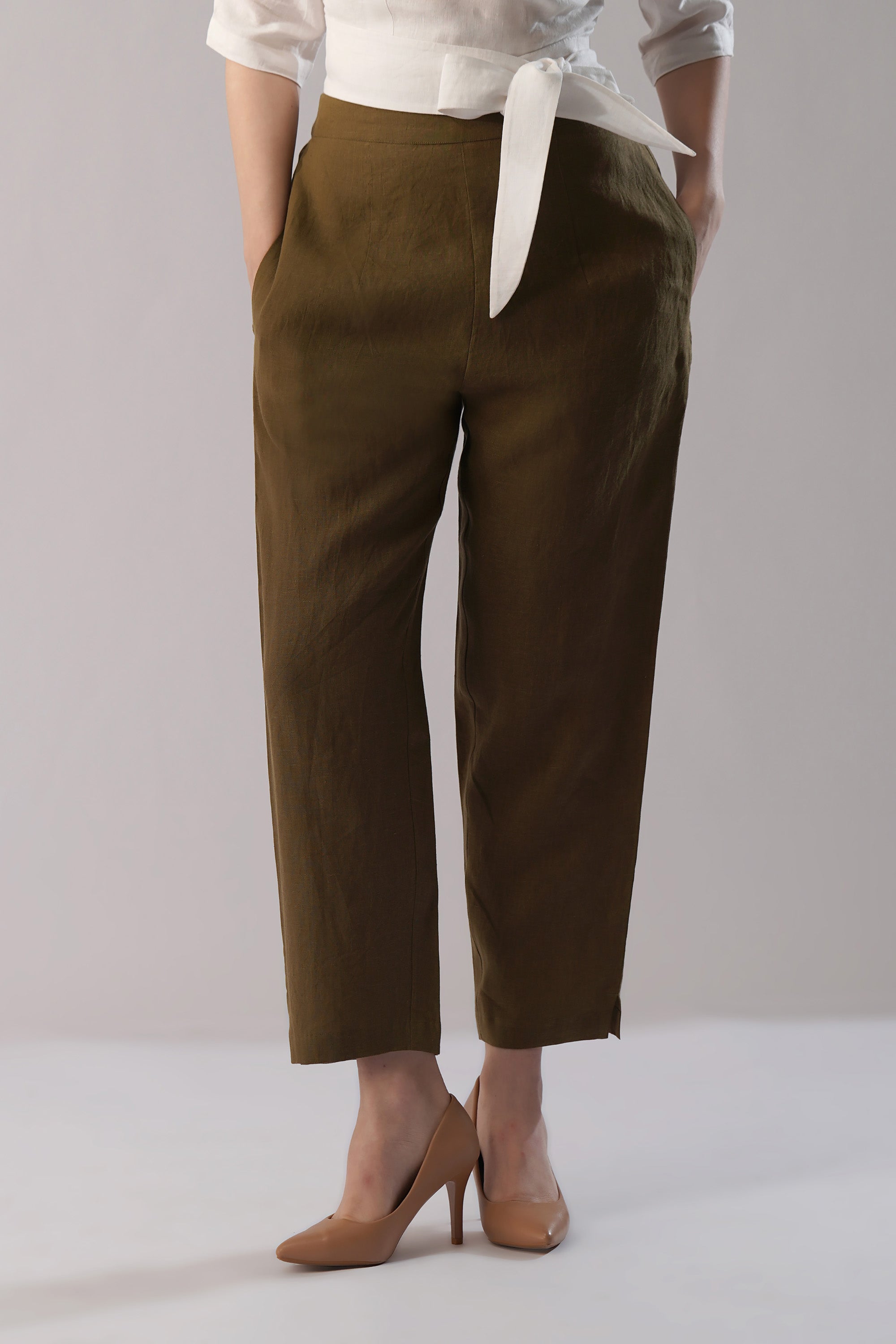 Linen tapered pants relaxed fit women