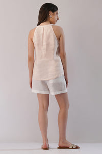 Relaxed fit linen top back view with pleat