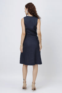 Elegant Sleeveless Linen Dress – Tailored V-Neck Button-Down Dress in Premium European Linen