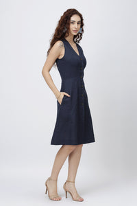 Elegant Sleeveless Linen Dress – Tailored V-Neck Button-Down Dress in Premium European Linen