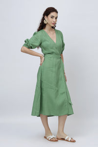 Woman wearing a european linen  dress
