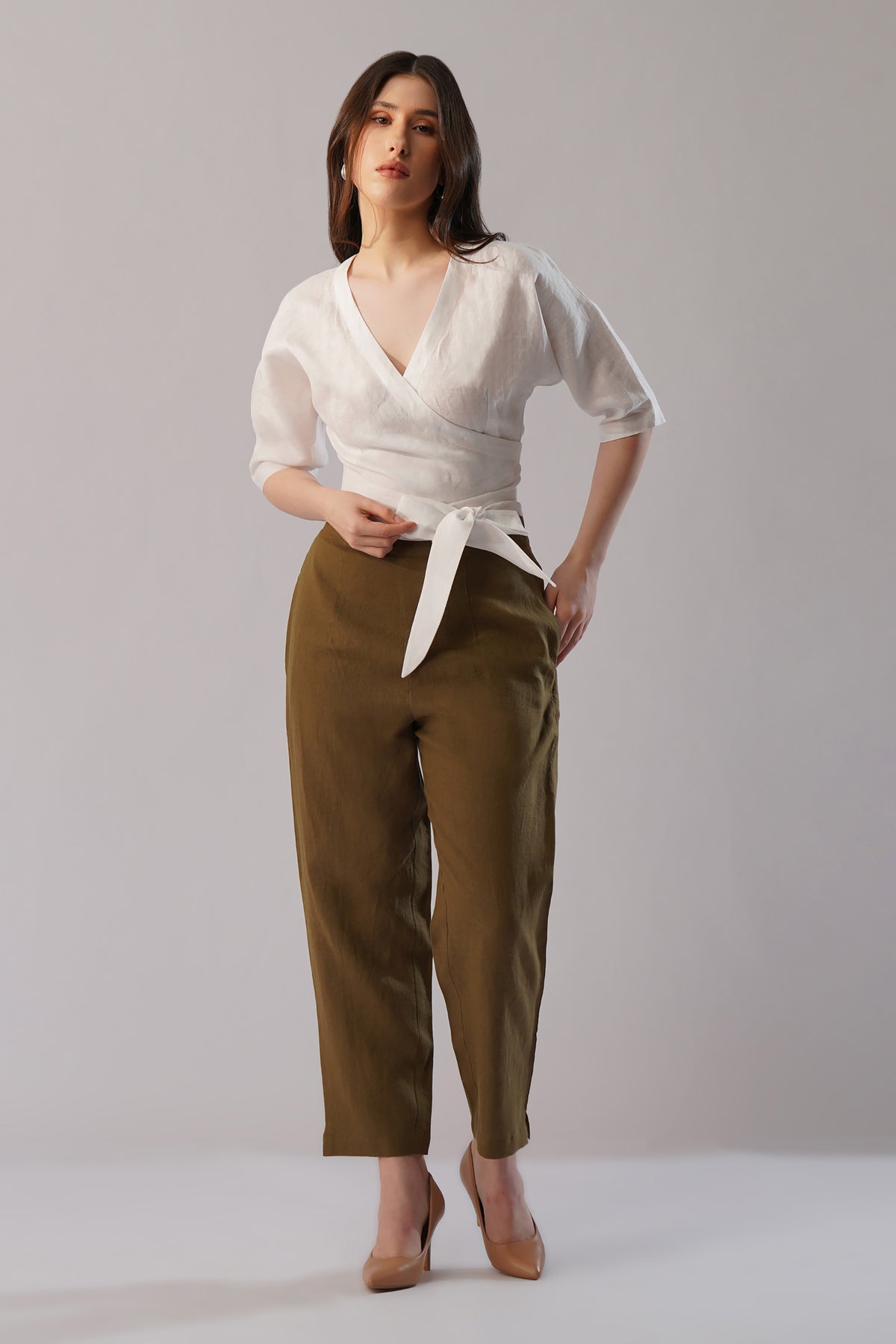 European linen structured wrap blouse