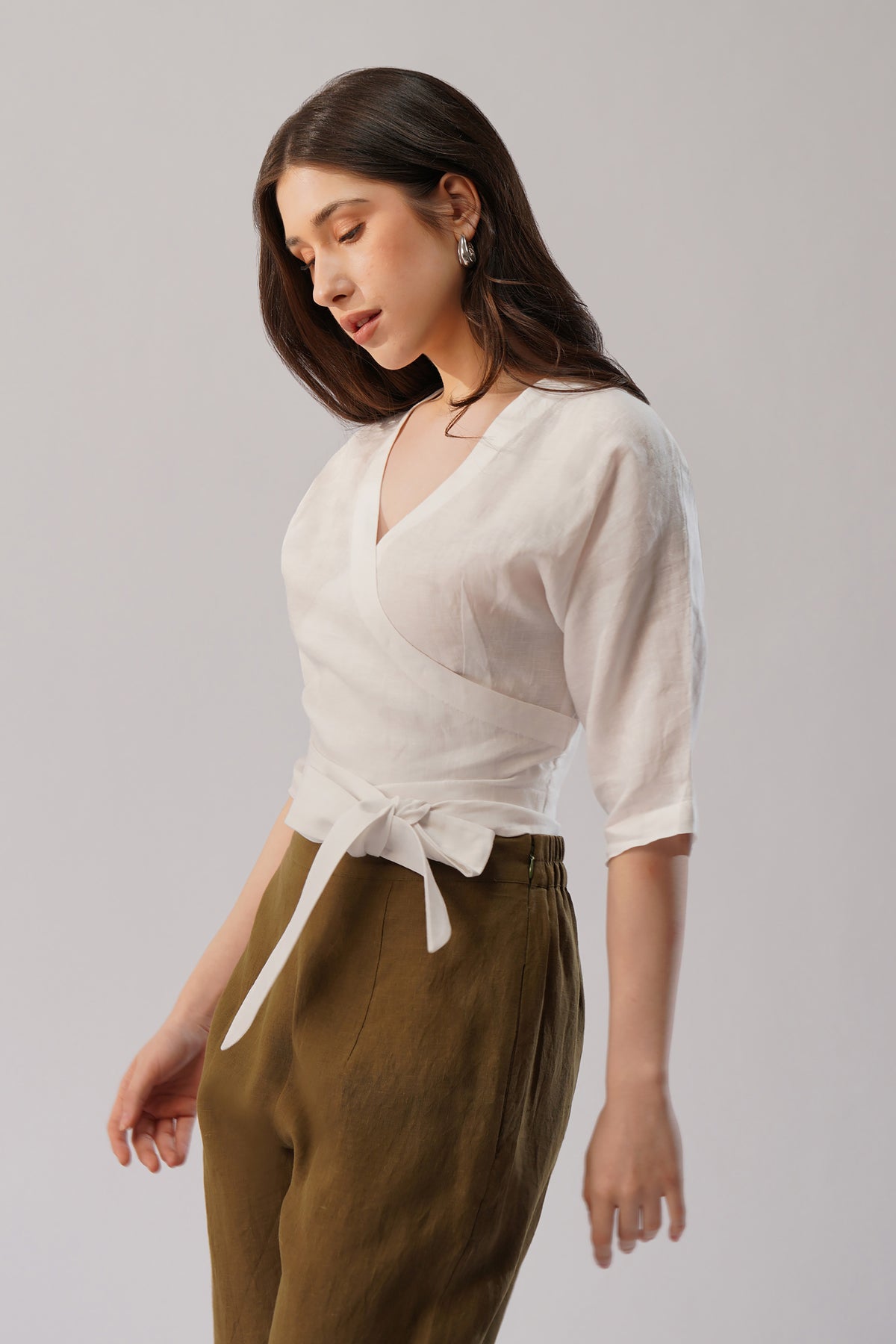 wrap top linen blouse