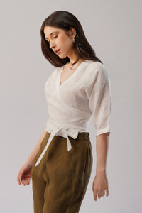 wrap top linen blouse