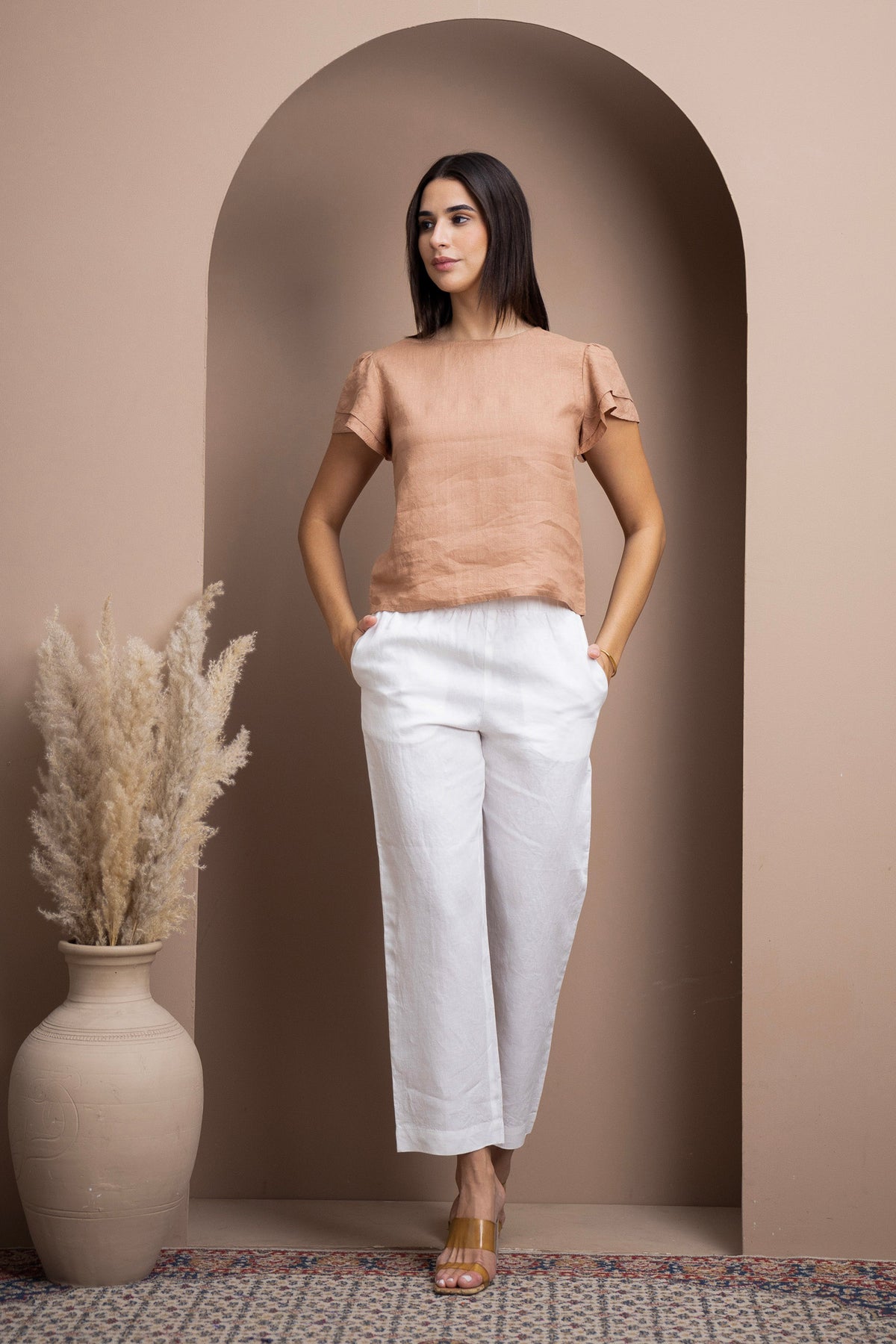European Linen Relaxed Drawstring Pants white