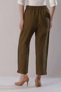 Olive linen pants women elastic waist