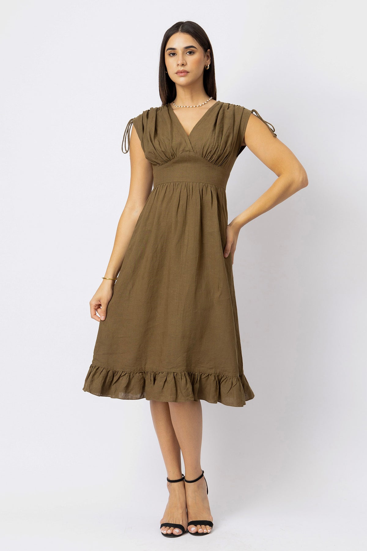 European linen A-line midi dress