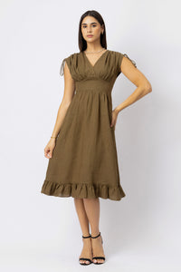 European linen A-line midi dress