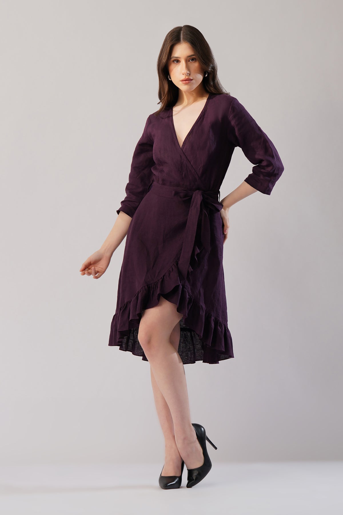 Woman wearing a purple dress