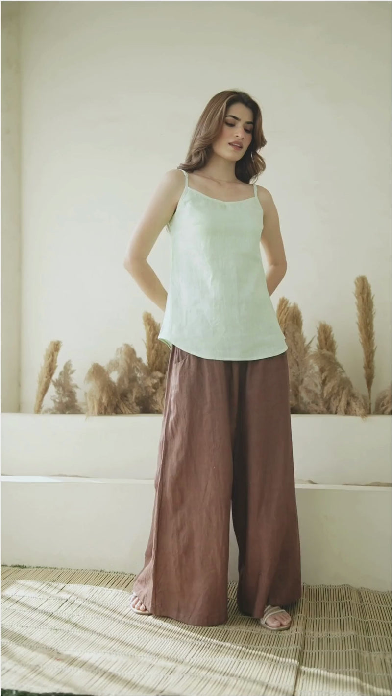 green linen camisole for women