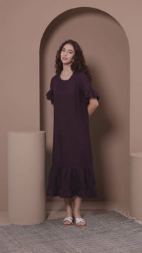Ruffle Hem Linen Midi Dress, Soft Flowing Midi