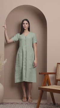 sage green European linen women dress