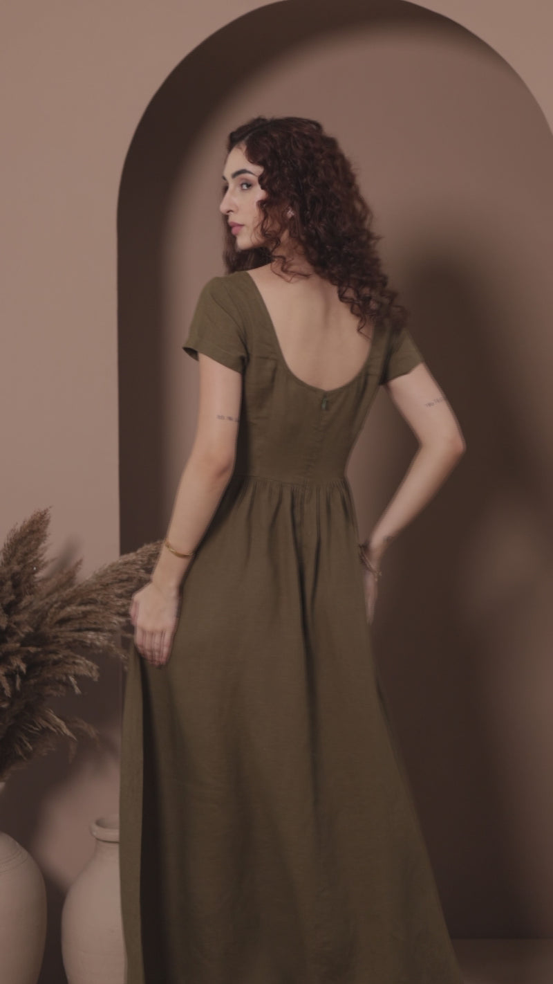 beautiful young woman in linen dress