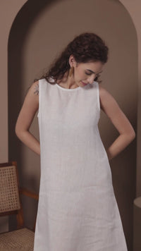 young lady in effortless linen midi dress