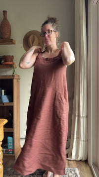 Halie wearing Sleeveless Scoop Neck European Linen Shift Dress