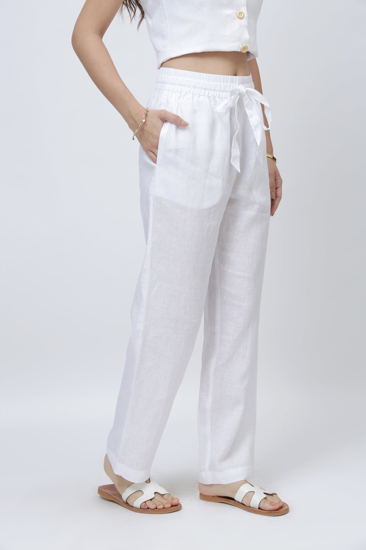 European linen relaxed pant with pockets for women