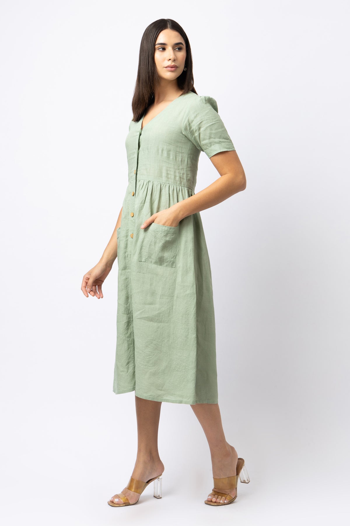 ladies linen dress side view