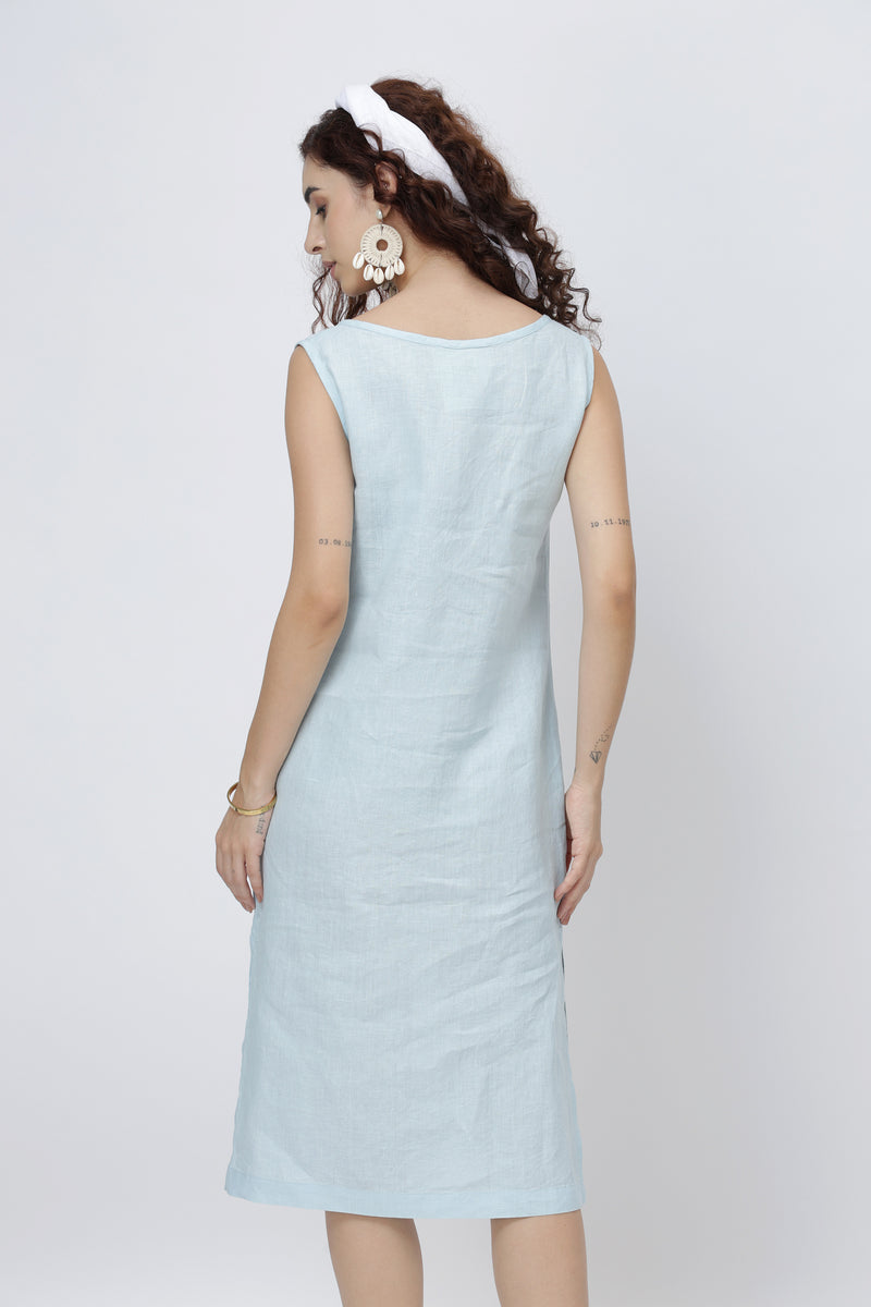 Sleeveless Linen Shift Dress | European Linen Midi Dress with Pockets Kuttons Sleeveless Linen Shift Dress | European Linen Midi Dress with Pockets Kuttons