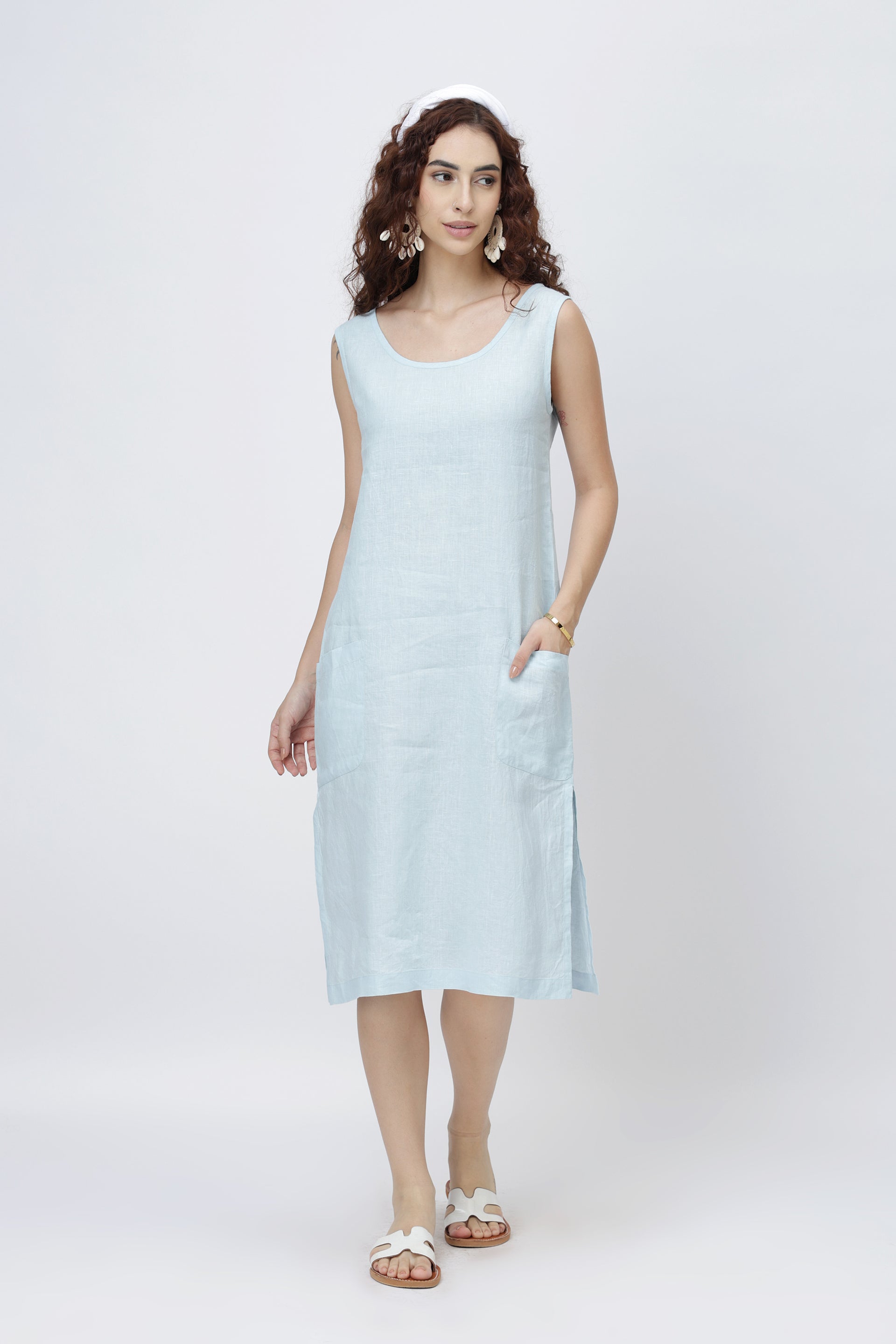 Sleeveless Linen Shift Dress