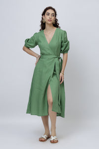 Woman wearing a linen dress 