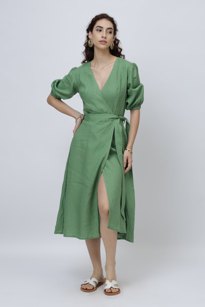 Woman wearing a linen dress 