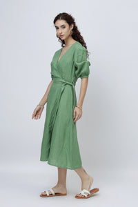 Woman wearing a european linen dress