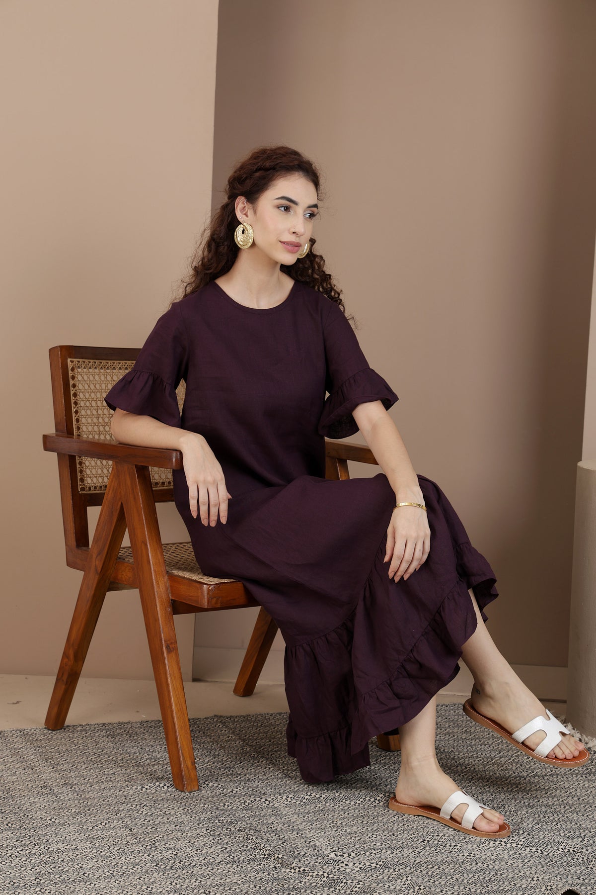 Ruffle Hem Linen Midi Dress | European Linen | Kuttons Ruffle Hem Linen Midi Dress | European Linen | Kuttons