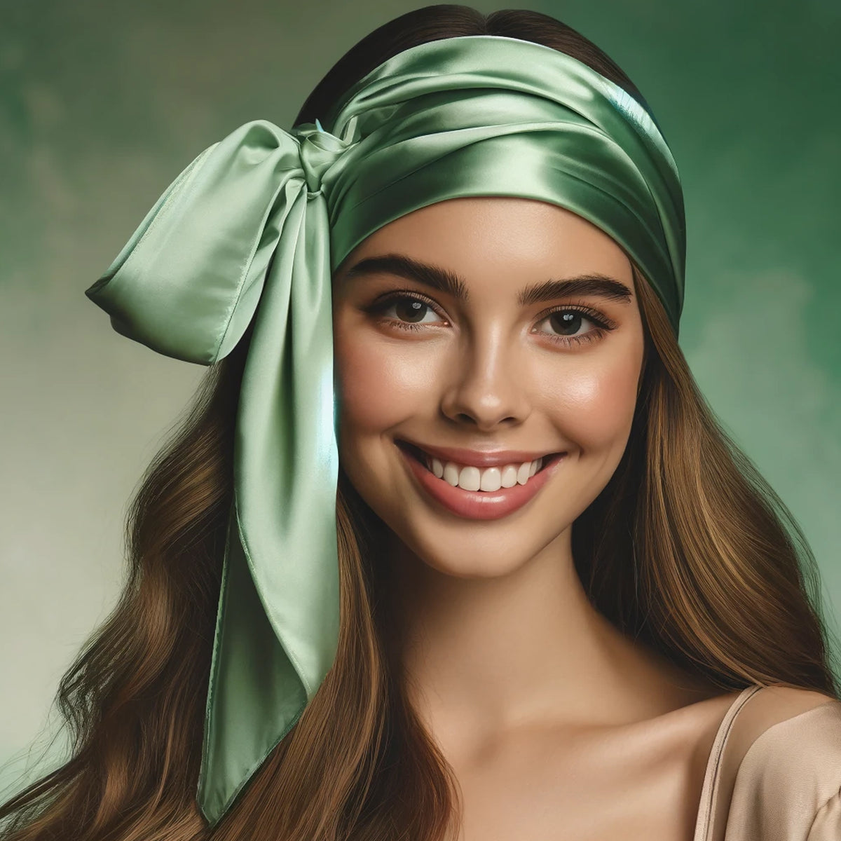 beautiful women wearing mulberry silk scarf bandana