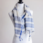 100% Organic Cotton Stole with Tassels - Blue Stripes | White Fashion Stole