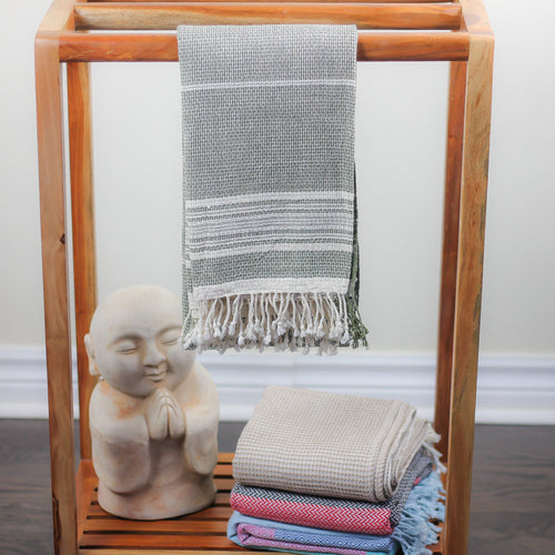 100% Organic Kala Cotton Hand Woven Decorative Bath Towel | Green, 30x58"