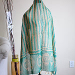 100% Pure Cotton Wrap with Tassels - Batik Hand Print Stole | Green, 21x79"