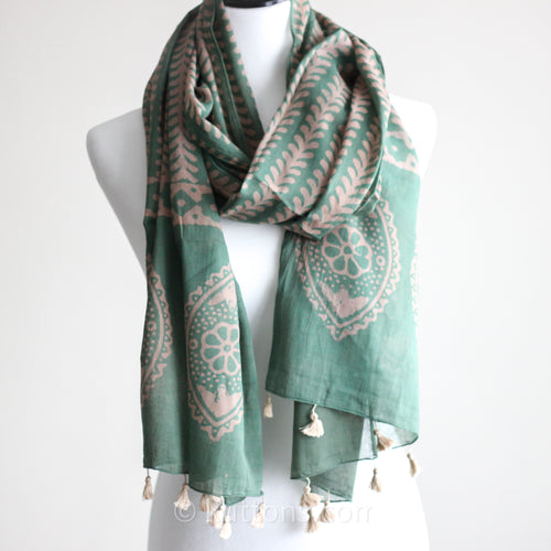 Cotton Wrap with Tassels - Batik Hand Print