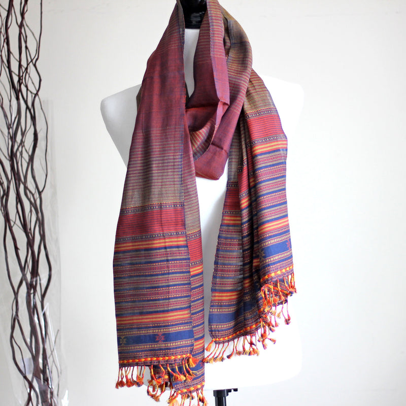100% Pure Cotton Wrap with Tassels - Handwoven Stole