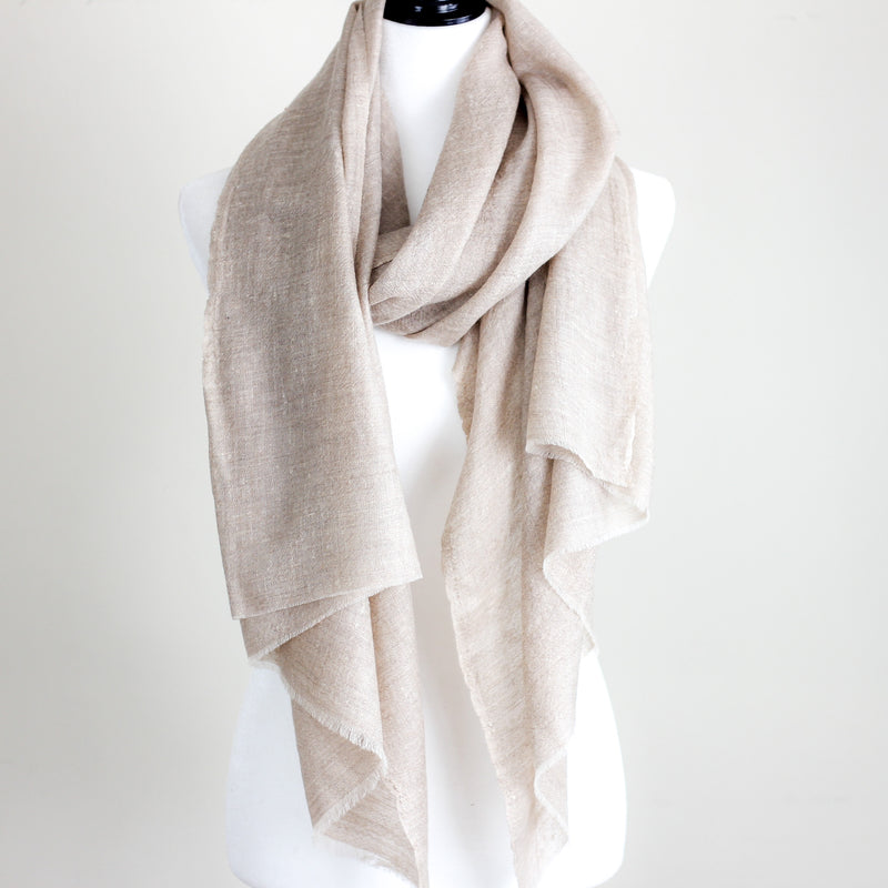 100% Pure Light, Airy Cashmere Scarf - Handspun & Handwoven Softest Pashmina Cashmere Wool from Ladakh, Himalayas | Light Brown, 29x78"