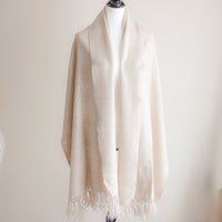100% Pure Pashmina Cashmere Woolen Wrap (Double Ply) - Handspun & Handwoven in Ladakh Himalayas | Cream, 23x78"
